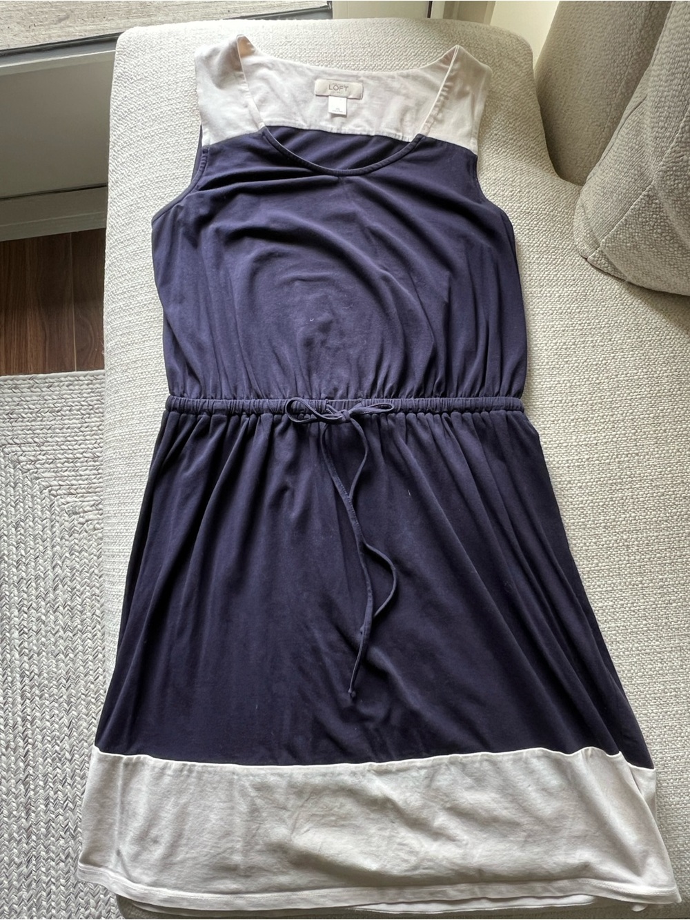 LOFT Navy and White Sleeveless Dress - Size XS